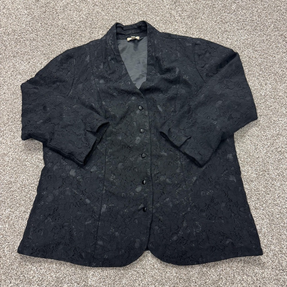 Talbots Suit Jacket Womens 14W Black Floral Lace Lined Formal Party Wedding